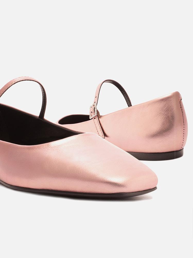 Metallic Buckled Strap Square Ballet Flats Mary Jane