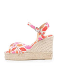 Pink Floral Print Canvas Open-toe Espadrille Wedge Sandals With Buckle Ankle Strap