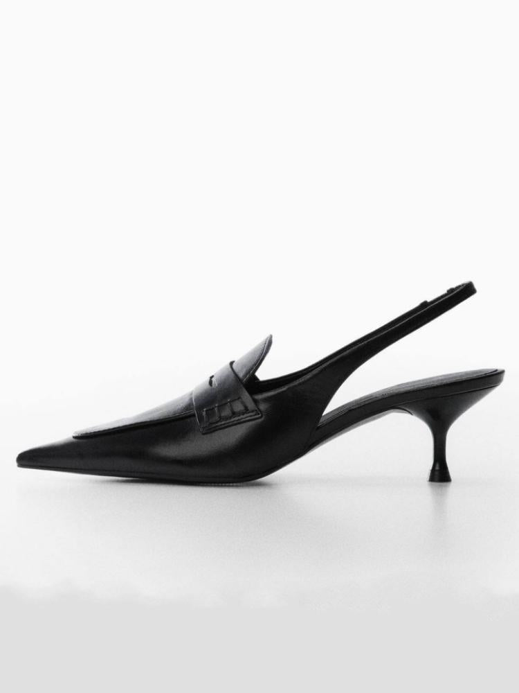 Black Pointed Toe Slingback Pumps With Elastic Strap Kitten Heel