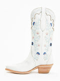 Floral Embroidered Pointed-toe Slip-on Mid-Calf Cowgirl Boots With Chunky Heel