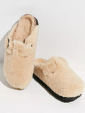 Buckle Fluffy Flat Mules Faux Shearling Open-Back Comfy Cork Clogs