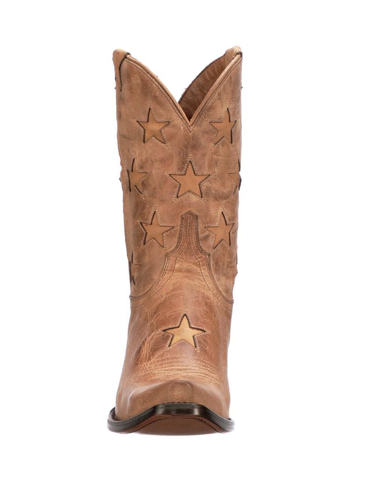 Inlay Star Embroidered Snip-Toe Wide Mid Calf Cowgirl Boots