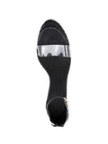 Clear Bands Black Cloth Open-toe Espadrille Wedge Sandals With Adjustable-strap