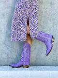 Embroidered Snip Western Wide Mid Calf Boots - Purple, Orange, Pink & Red