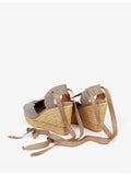 Gray Cloth Open-toe Ankle Wrap Espadrille Wedge Sandals With Self-tie