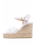 White Cloth Cross Band Open-toe Espadrille Wedge Sandals With Buckle Ankle Strap