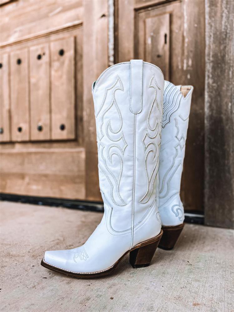 Embroidered Snip Toe Mid-Calf Western Boots