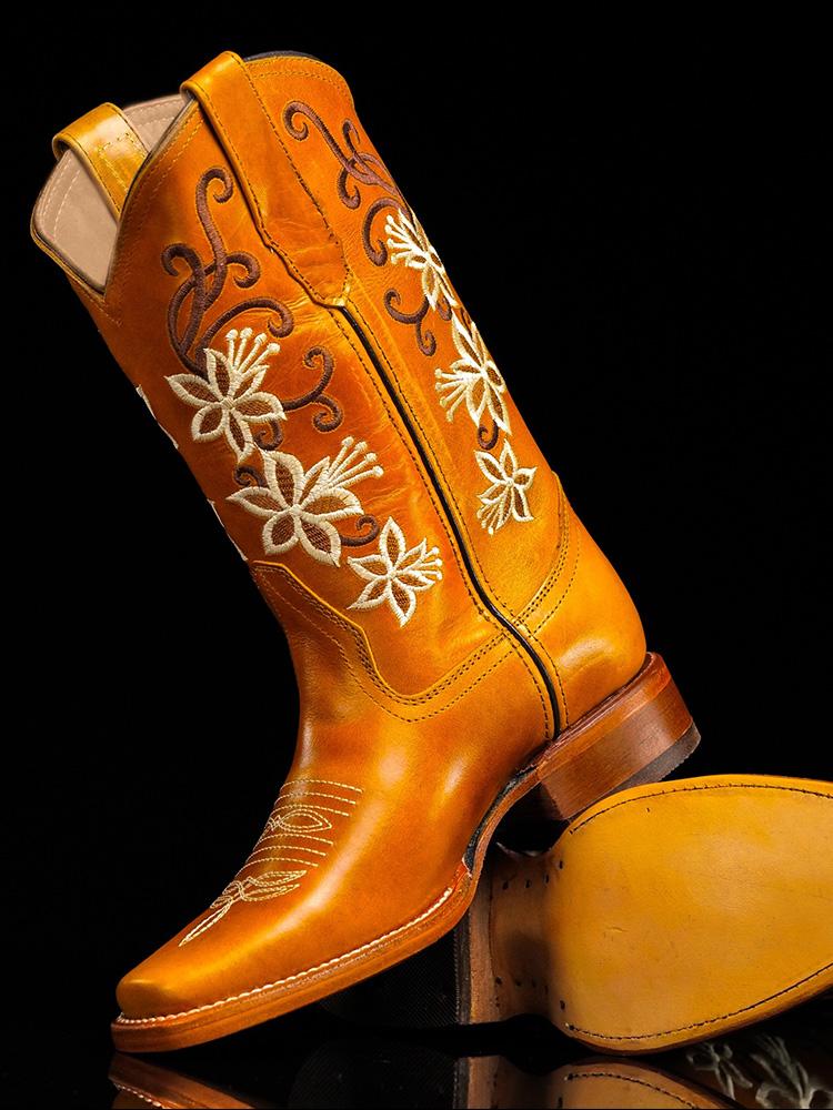 Brown Embroidery Square-toe Wide Calf Cowboy Boots