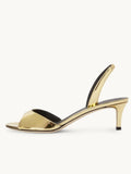 Metallic Gold Slingback Sandals With Round Toe Kitten Heel