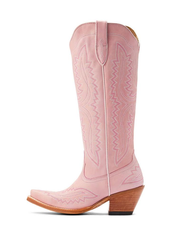 Embroidered Snip Wide Mid Calf Western Boots