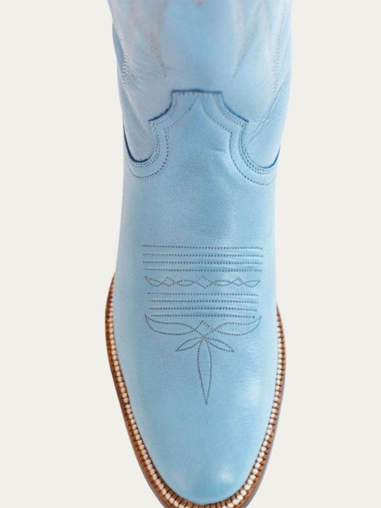 Powder Blue Inlay Lightning Knee High Boots Stitch Slip-On Round Cowgirl Heeled Boots