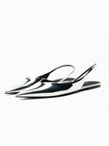 Metallic Silver Slingback Pointed Toe Flats For Women