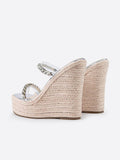 Clear Two Bands With Rhinestones Open-toe Slip-on Espadrille Wedge Sandals