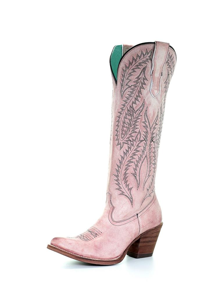 Embroidered Pointy Zip Mid Calf Tall Cowgirl Retro Boots