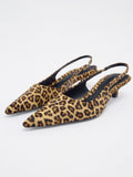 Leopard Faux Fur Pointy Slingback Kitten Heeled Pumps For Women