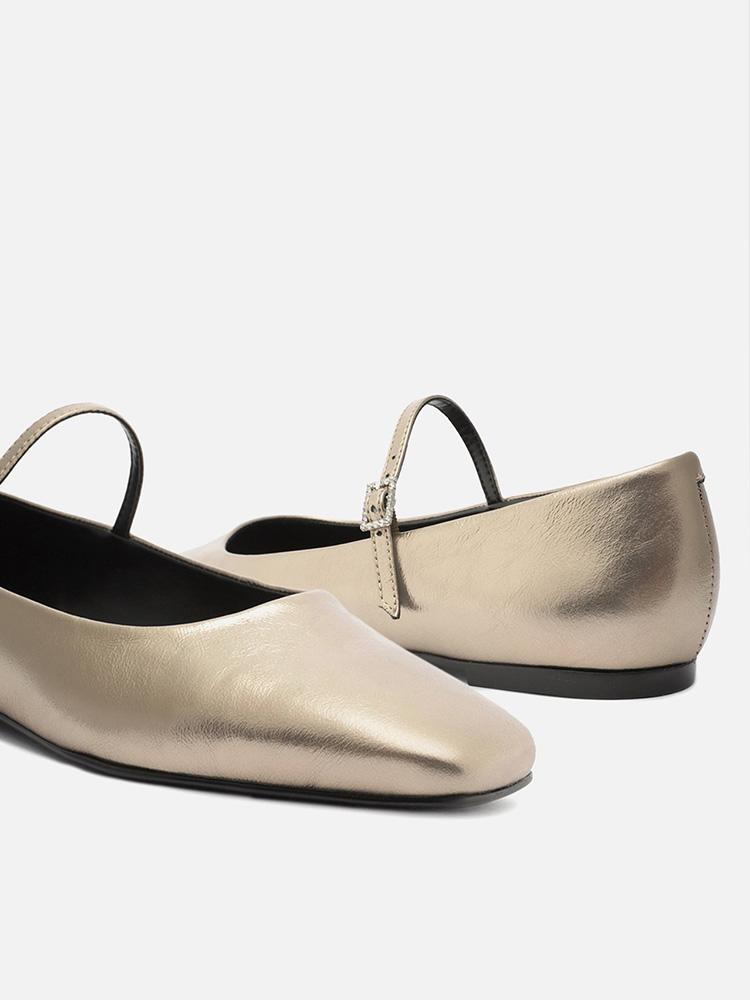 Metallic Buckled Strap Square Ballet Flats Mary Jane