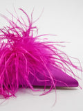 Fluffy Feather Elastic Strap Slingback Shiny Silk High-Heeled Pointed-Toe Pumps