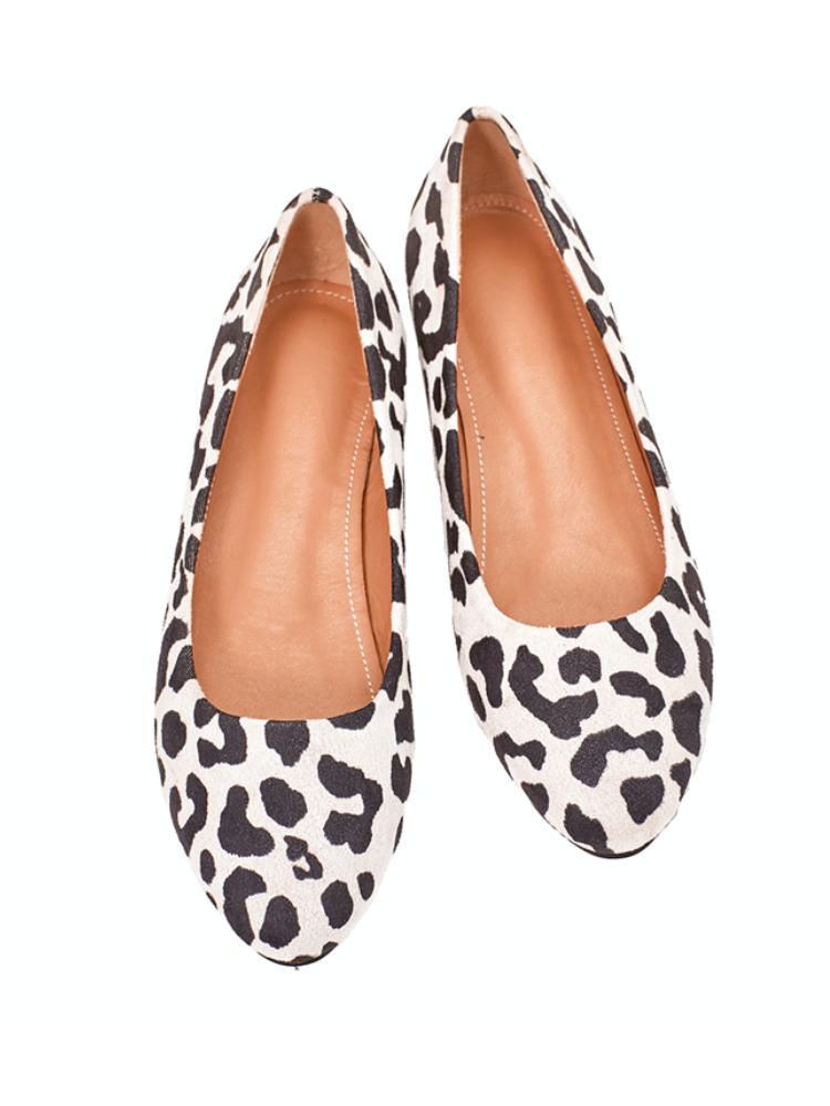 Leopard Round Toe Ballet Flat In Brown White For Women