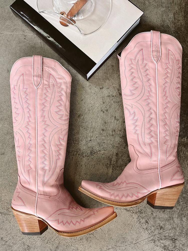 Embroidered Snip Wide Mid Calf Western Boots