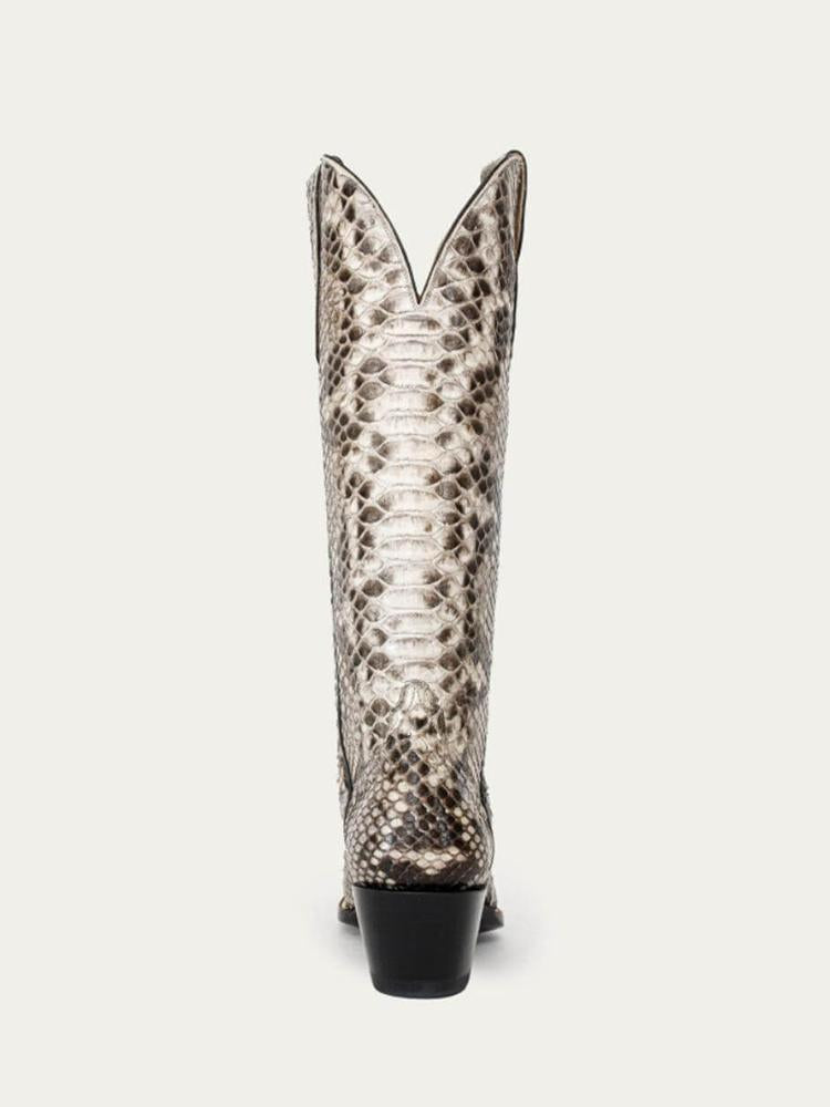 Women Snakeskin Round Toe Wide Mid Calf Cowboy Boots