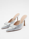 Womens Rhinestone Pumps Shoes Bow Glitter Stiletto High Heels Slip On Mules Sparkly Evening Party Bridal Shoes