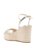 Metallic Gold Multi Cross Bands Open-toe Espadrille Wedge Sandals With Buckle Ankle Strap