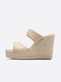 Cloth Two Bands Open-toe Slip-on Espadrille Wedge Sandals