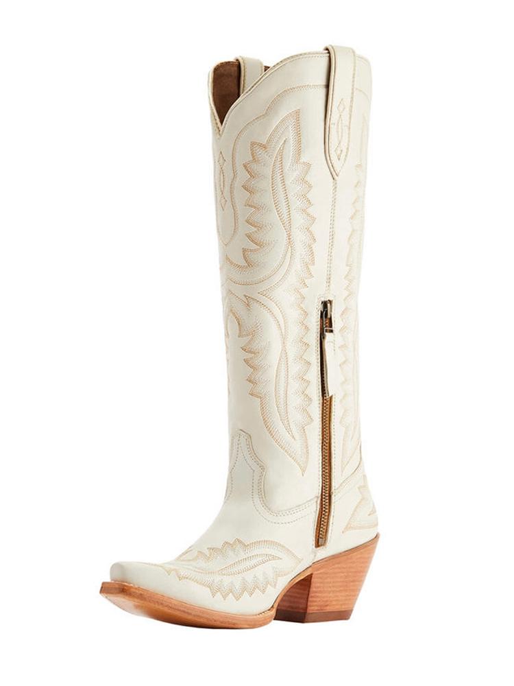 Embroidered Snip Wide Mid Calf Western Boots