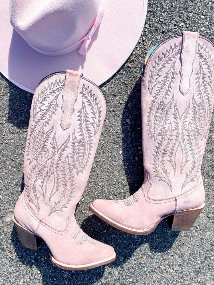 Embroidered Pointy Zip Mid Calf Tall Cowgirl Retro Boots