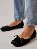 Satin Bow Round Toe Slip-On Ballet Flat For Women