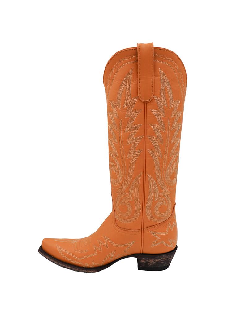 Embroidered Snip-toe Slip-on Knee High Western Cowgirl Boots