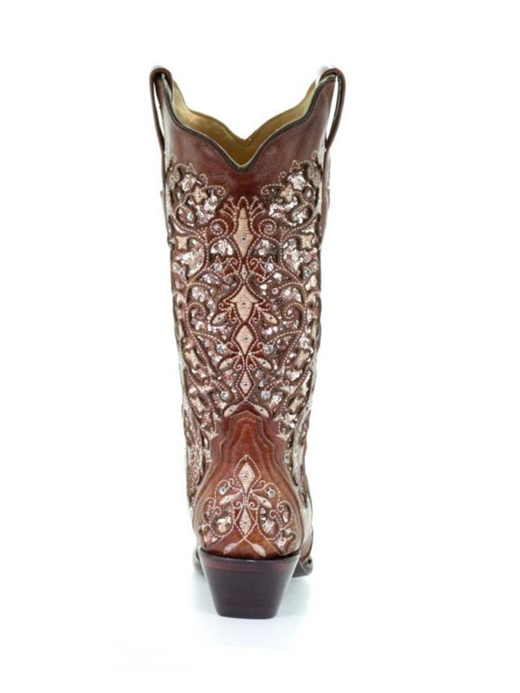 Rhinestones Cut-out Embroidery Snip-toe Wide Calf Cowgirl Boots