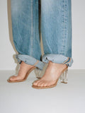 Clear Two Band Block Heel Round-Toe Sandals Mules Slippers