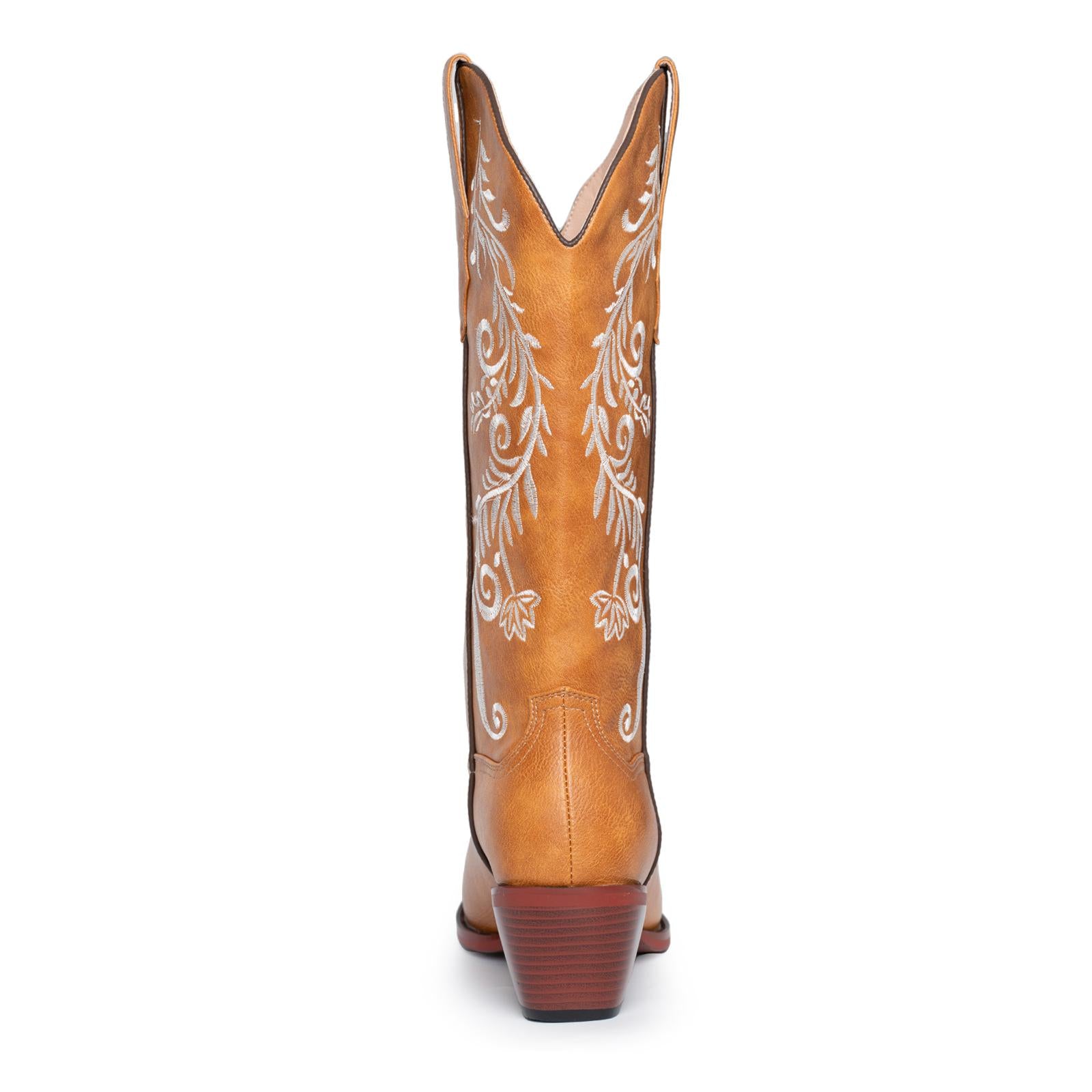 Tawny Floral Embroidered Wide Mid Calf Western Boots With Snip Toe