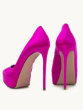 Hot Pink Silk Pointy Platform Stiletto Heeled Pumps For Women