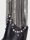 Rhinestone Fringe Pointy Zip Mid-Calf Cowgirl Boots