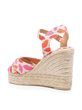 Pink Floral Print Canvas Open-toe Espadrille Wedge Sandals With Buckle Ankle Strap