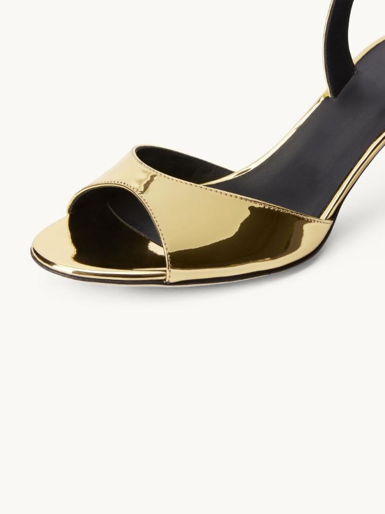 Metallic Gold Slingback Sandals With Round Toe Kitten Heel