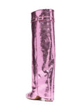 Metallic Bright Snakeskin Pink Fold Over Single Band Pointed-toe Chunky Heel Mid-Calf Cowgirl Boots