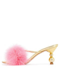 Pink Fluffy Kitten Heeled Sandals Slippers For Wide Feet