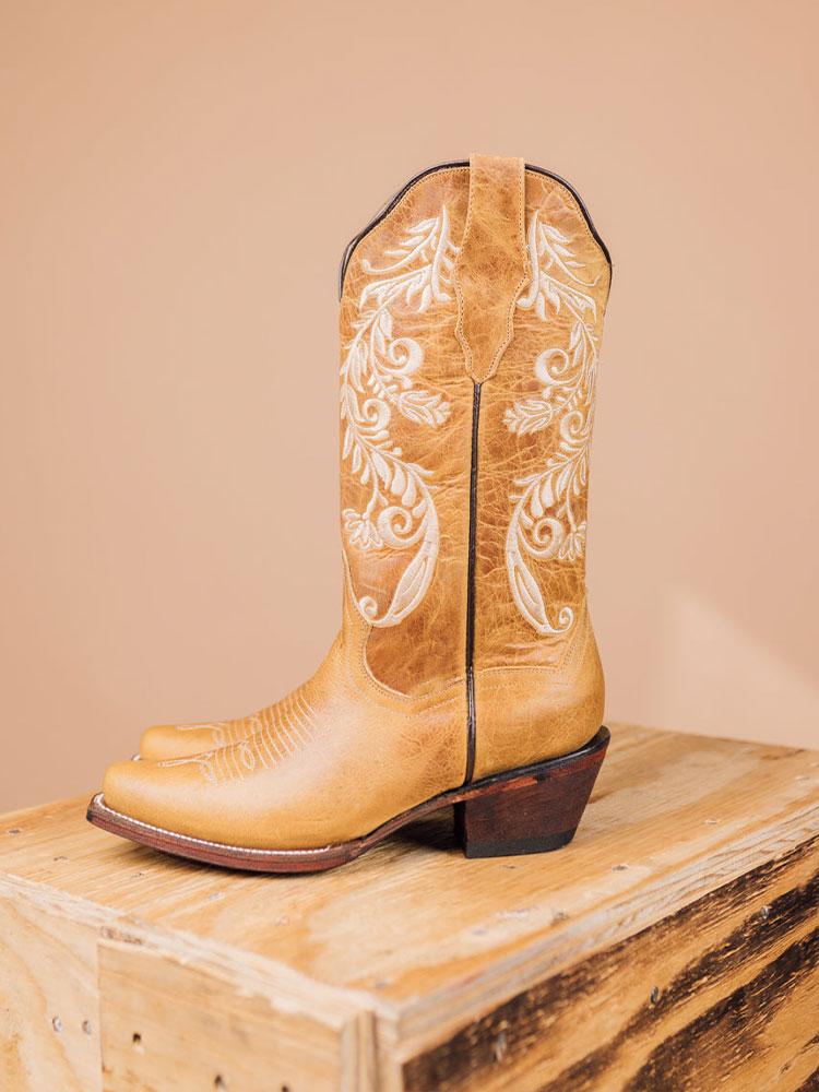 Tawny Floral Embroidered Wide Mid Calf Western Boots With Snip Toe