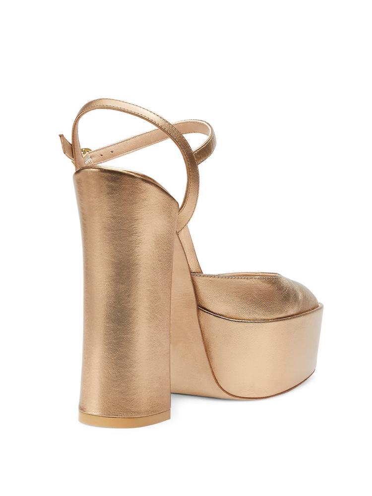 Metallic Gold Platform Block Heeled Pumps For Wide Feet