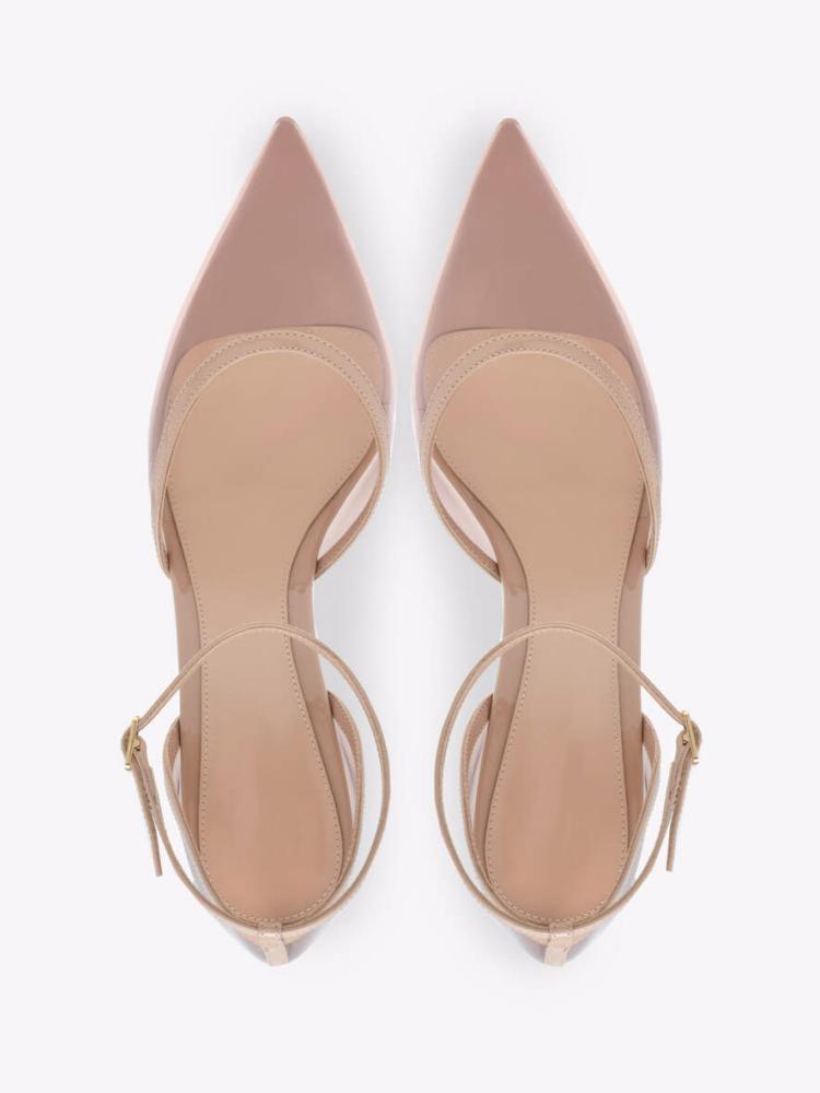 Nude Pink Clear Ankle Strap Buckle Pumps For Women