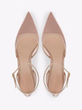 Nude Pink Clear Ankle Strap Buckle Pumps For Women