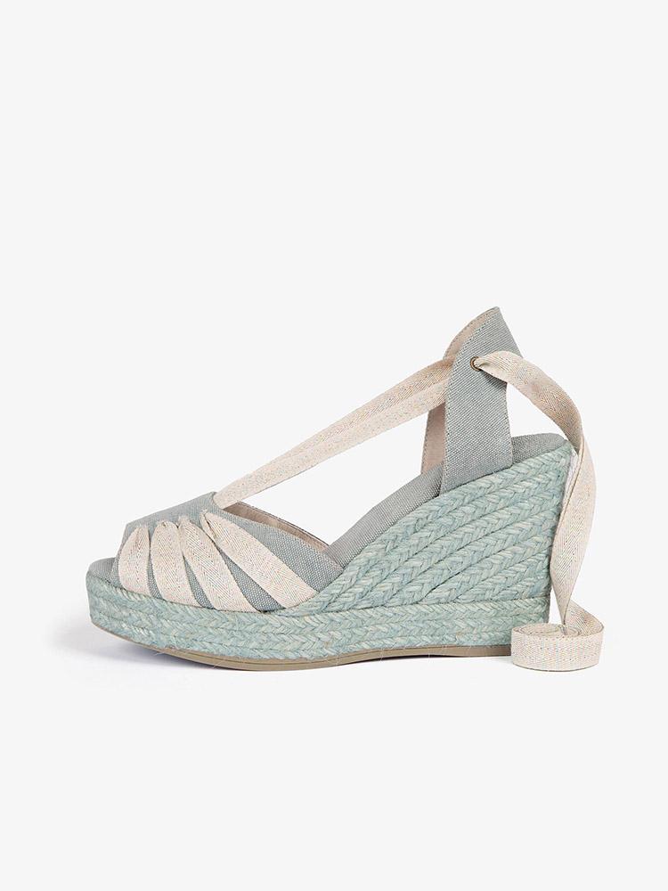 Multi Strap Open-toe Ankle Strap Espadrille Wedge Sandals With Self-tie