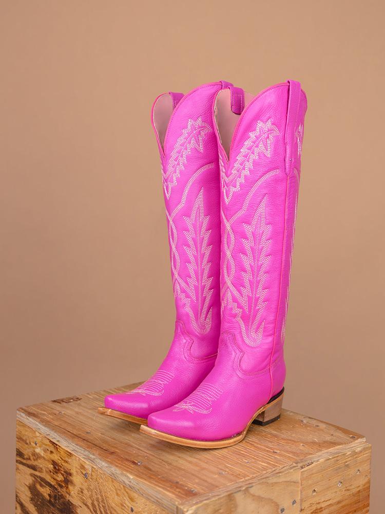 Grass Embroidered Snip Zipper Mid Calf Cowgirl Tall Boots