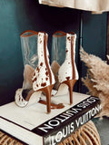 Clear Cow Print Faux Fur Back Zip Pointy Stiletto Heel Ankle Boots