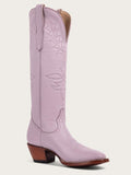 Lilac Purple Embroidered Wide Calf Knee High Boots Round Toe Western Heeled Boots