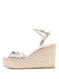 Metallic Gold Multi Cross Bands Open-toe Espadrille Wedge Sandals With Buckle Ankle Strap