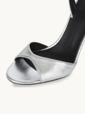 Metallic Silver Slingback Sandals With Round Toe Stiletto Heel